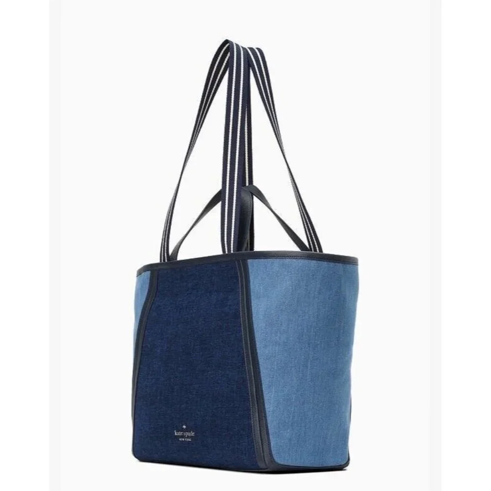 Kate Spade Large Tote Denim Leather Blue Bag NWT New - Picture 3 of 8